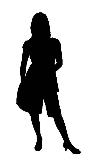 Full length portrait side view. Silhouette Young woman with shopping bags looking at window display Professional shot in 4K resolution. 005. You can use it e.g. in your commercial video, business, presentation, broadcast
