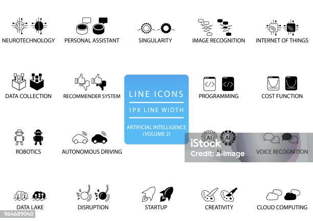 Thin Line Icons And Symbols Set For Artificial Intelligence Ai Stock Illustration - Download Image Now