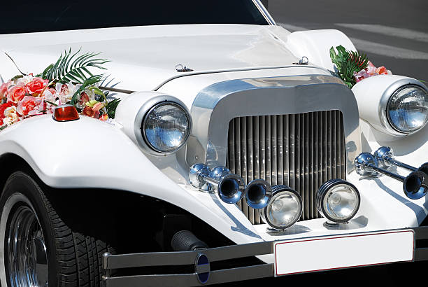 istock White wedding limousine with flowers 96469822