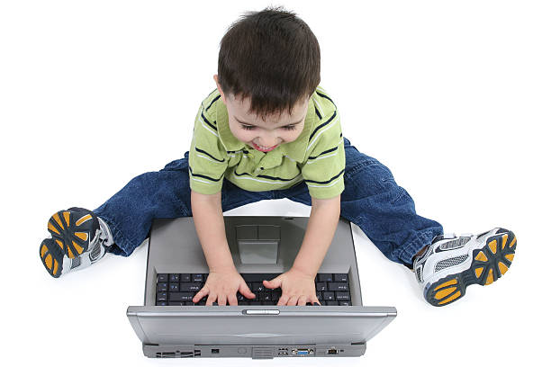 istock Laughing Boy on Laptop with Clipping Path 96470213