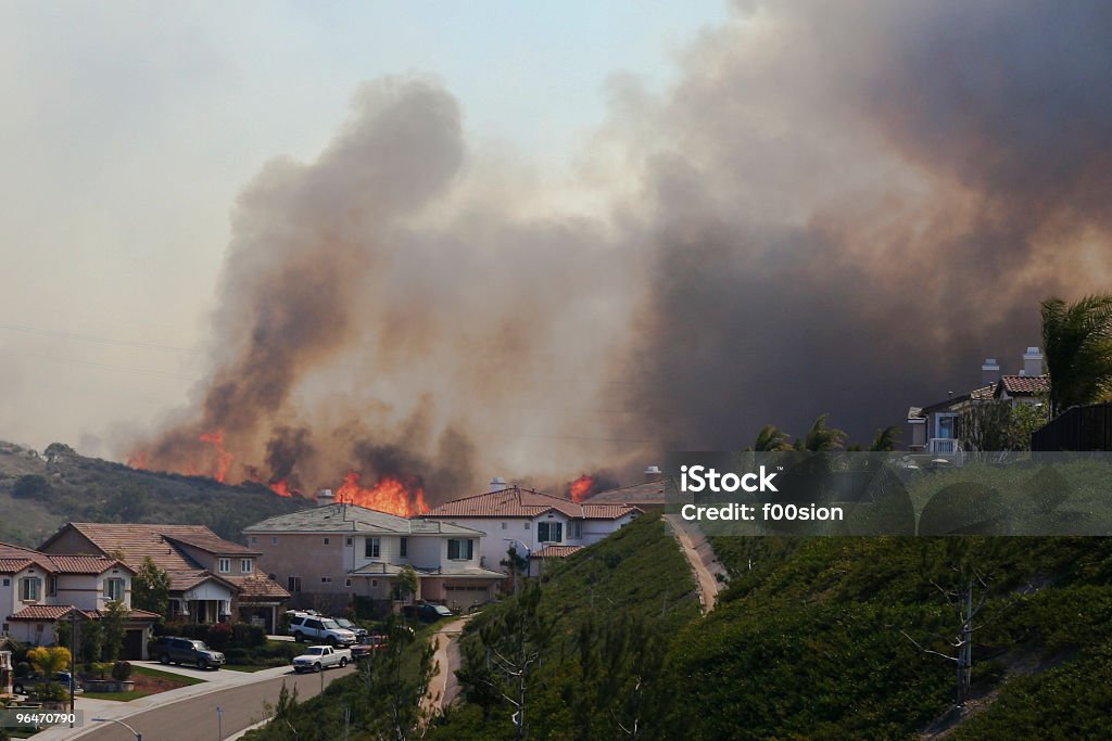 Brush Fire Near Homes  Forest Fire Stock Photo