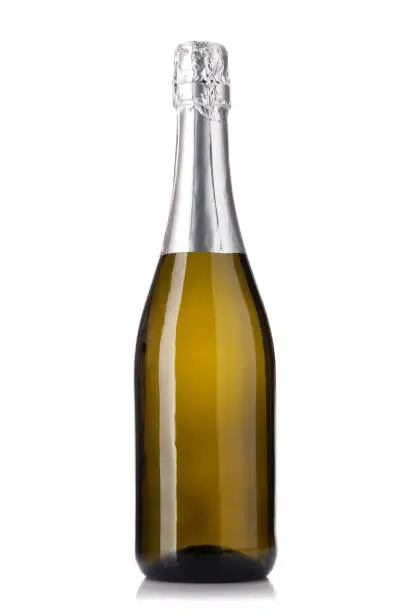 Champagne wine bottle. Isolated on white background