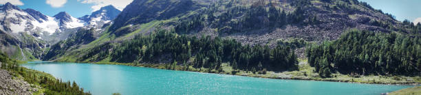 widok na jasną turkusową wodę jeziora - jiuzhaigou national park jiuzhaigou national park unesco world heritage site zdjęcia i obrazy z banku zdjęć