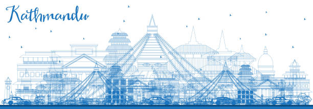 Outline Kathmandu Nepal Skyline with Blue Buildings. Outline Kathmandu Nepal Skyline with Blue Buildings. Vector Illustration. Business Travel and Tourism Concept with Historic Architecture. Kathmandu Cityscape with Landmarks. kathmandu people stock illustrations