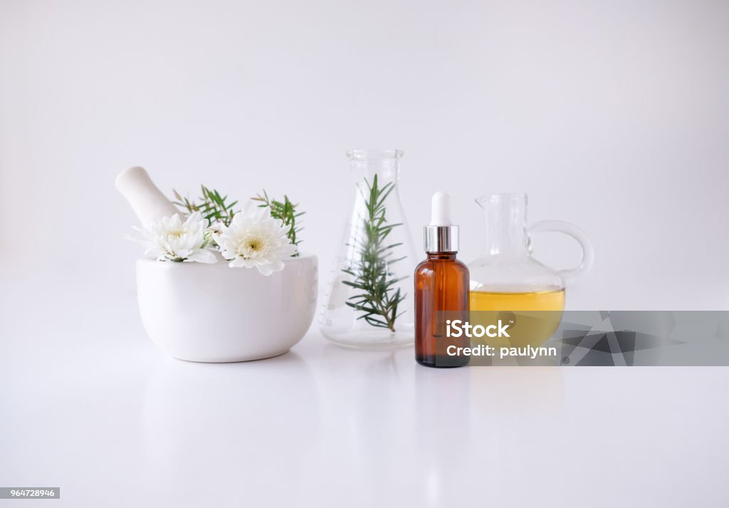 cosmetic nature skincare and essential oil aromatherapy .organic natural science beauty product .herbal alternative medicine . mock up. Homeopathic Medicine Stock Photo