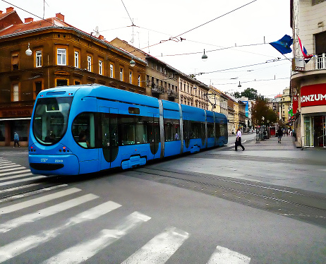 Zagreb, Croatia - 24 july 2012: Modern high-speed tram in the center of Zagreb, Croatia