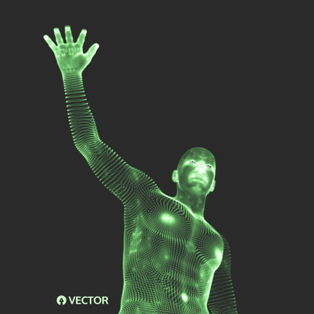 istock Vector man with hand up to stop. Human showing stop gesture. 3D model of man. 3D vector illustration. 964741374