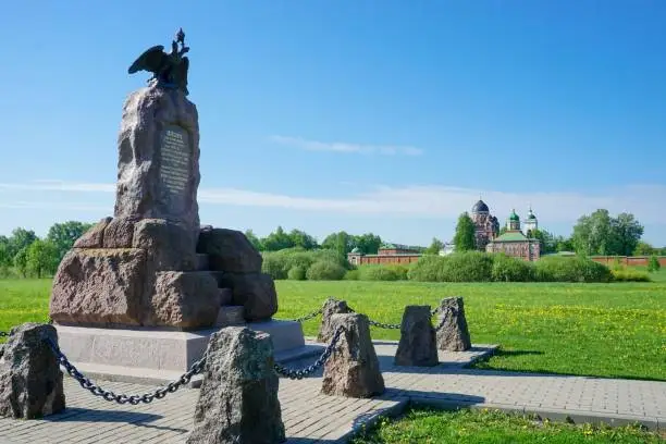 View of the Borodino field, the battle of the Russian army with Napoleon's army in 1812 in the Moscow region