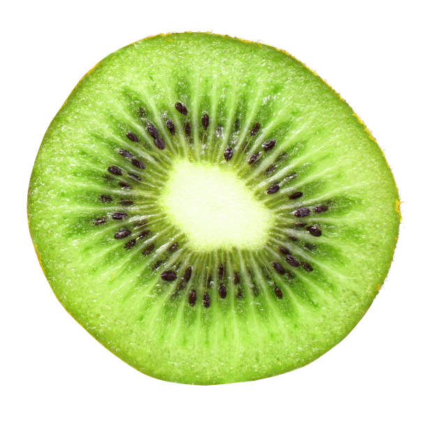 istock Slice of kiwi fruit isolated on white background. Round slice. Close up. Macro. 964745902