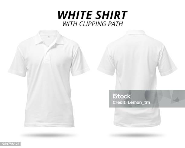 Photo libre de droit de Chemise Blanche Isolé Sur Fond Blanc Polo Blanc Pour Design banque d'images et plus d'images libres de droit de Polo - Sports de monture