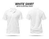 White shirt isolated on white background. Blank polo shirt for design. ( Clipping path )