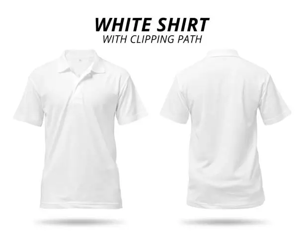 Photo of White shirt isolated on white background. Blank polo shirt for design. ( Clipping path )