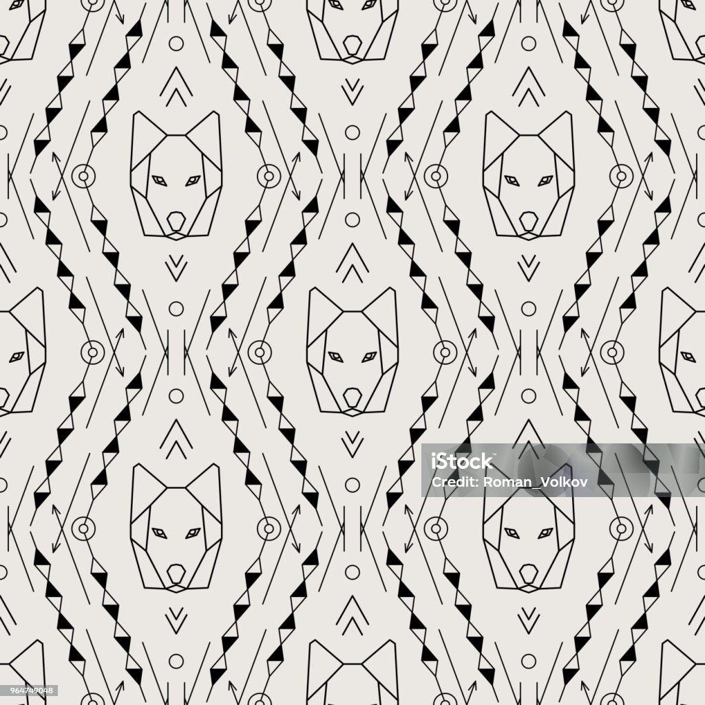Vector Tribal Seamless Pattern With Wolf Stock Illustration - Download ...