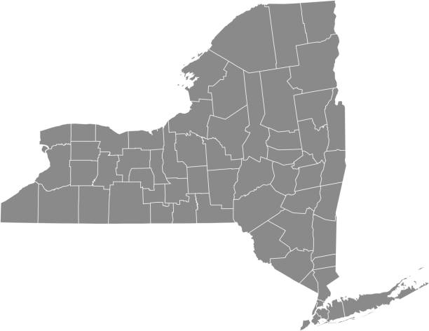 ilustraciones, imágenes clip art, dibujos animados e iconos de stock de fondo de contorno gris de nueva york condado mapa vectorial. mapa de nueva york estado de estados unidos de américa con las fronteras de los condados - new york