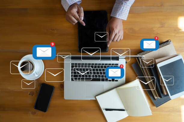 istock Mail Communication Connection message to mailing contacts phone Global Letters Concept 964754782
