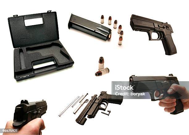 Juego Aislado De Fotos De Un Arma De Mano Foto de stock y más banco de imágenes de Apuntar - Apuntar, Arma, Arma de mano