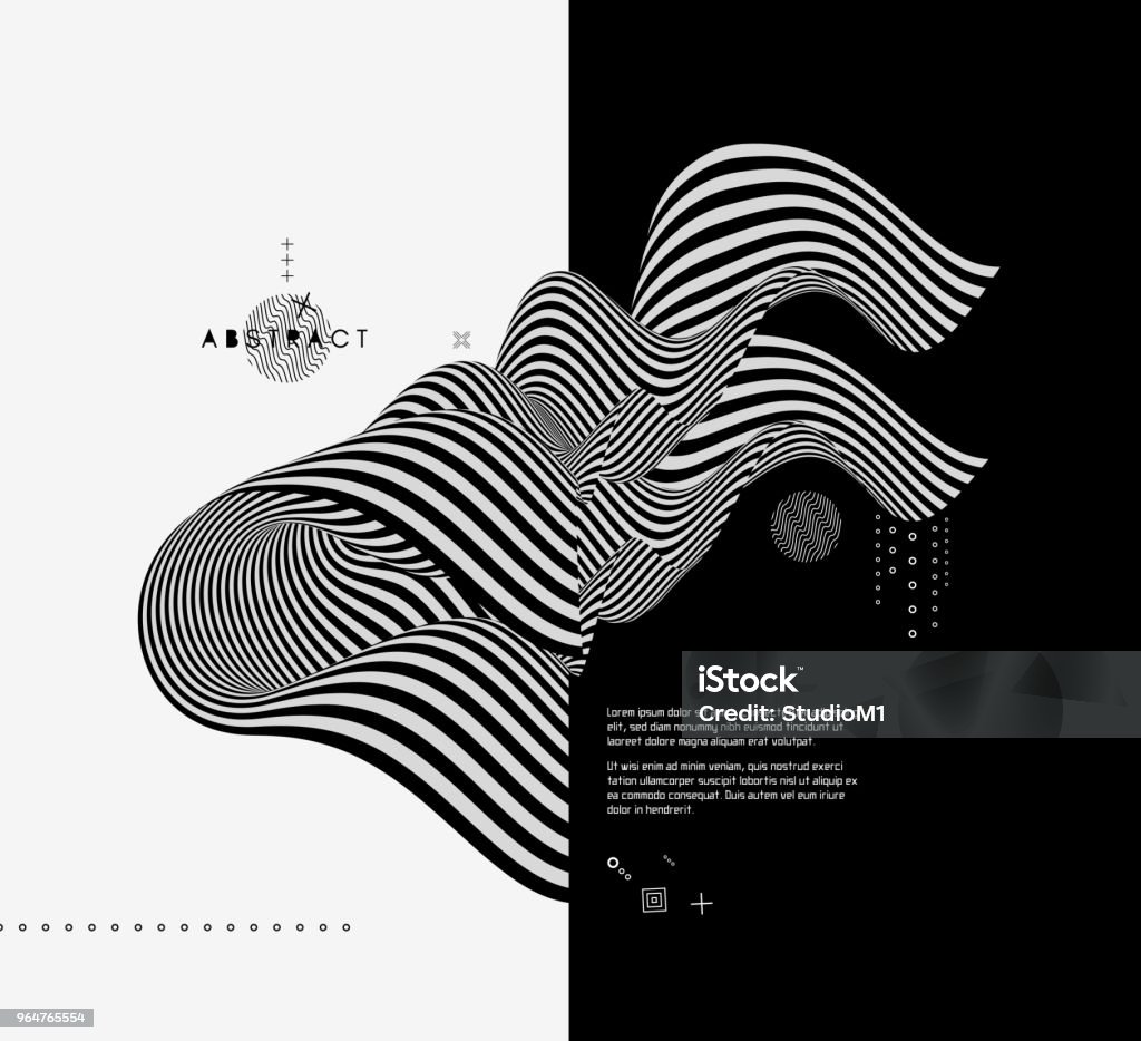 Black and white design. Pattern with optical illusion. Abstract 3D geometrical background. Vector illustration. Abstract stock vector