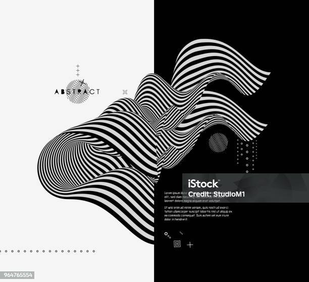 Black And White Design Pattern With Optical Illusion Abstract 3d Geometrical Background Vector Illustration Stock Illustration - Download Image Now