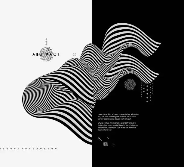 Vector illustration of Black and white design. Pattern with optical illusion. Abstract 3D geometrical background. Vector illustration.