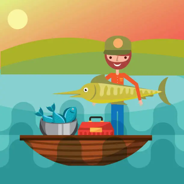 Vector illustration of fishing people cartoon