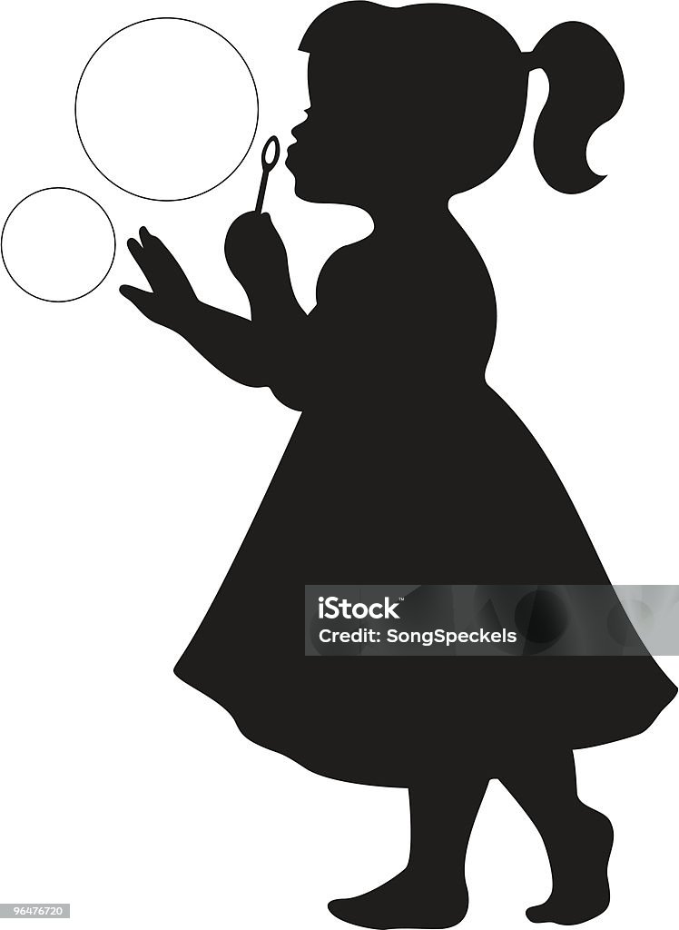 Mignonne petite fille souffle des bulles - clipart vectoriel de Silhouette - Contre-jour libre de droits
