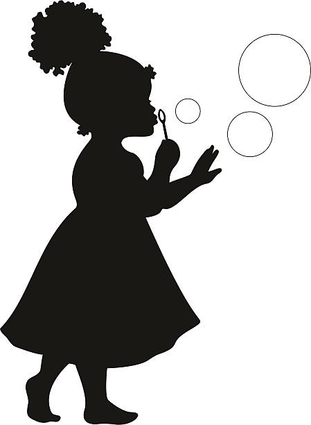 african american dziewczyna wieje pęcherzyki powietrza - little girls bubble wand silhouette afro stock illustrations