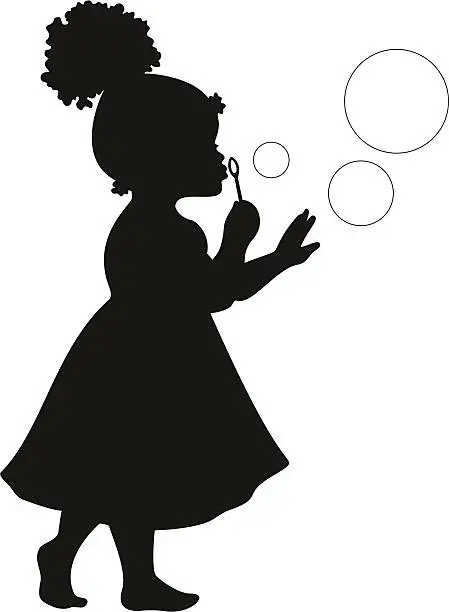 Vector illustration of African American Girl Blowing Bubbles