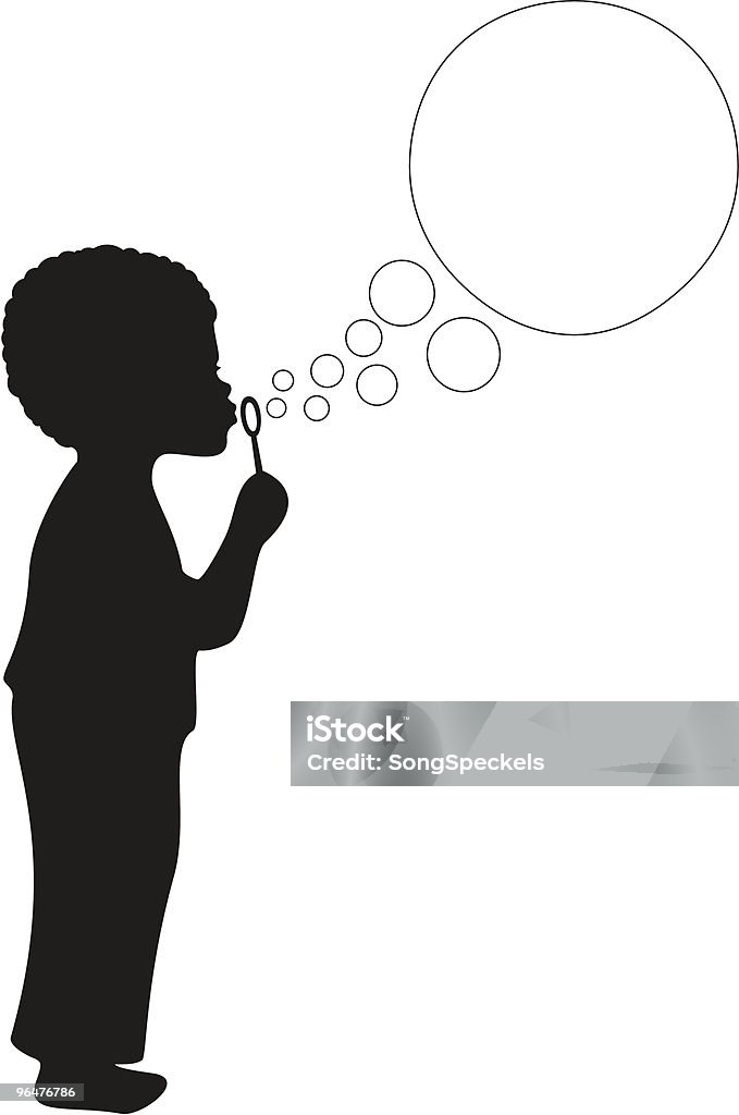 Afroamericano niño Soplando burbujas - arte vectorial de Niño libre de derechos