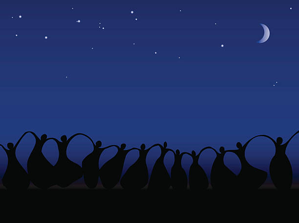 Women with arms raised in joy by Moonlight  black family reunion stock illustrations