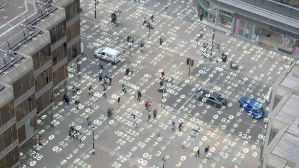 Living in an urban matrix data world. stock photo
