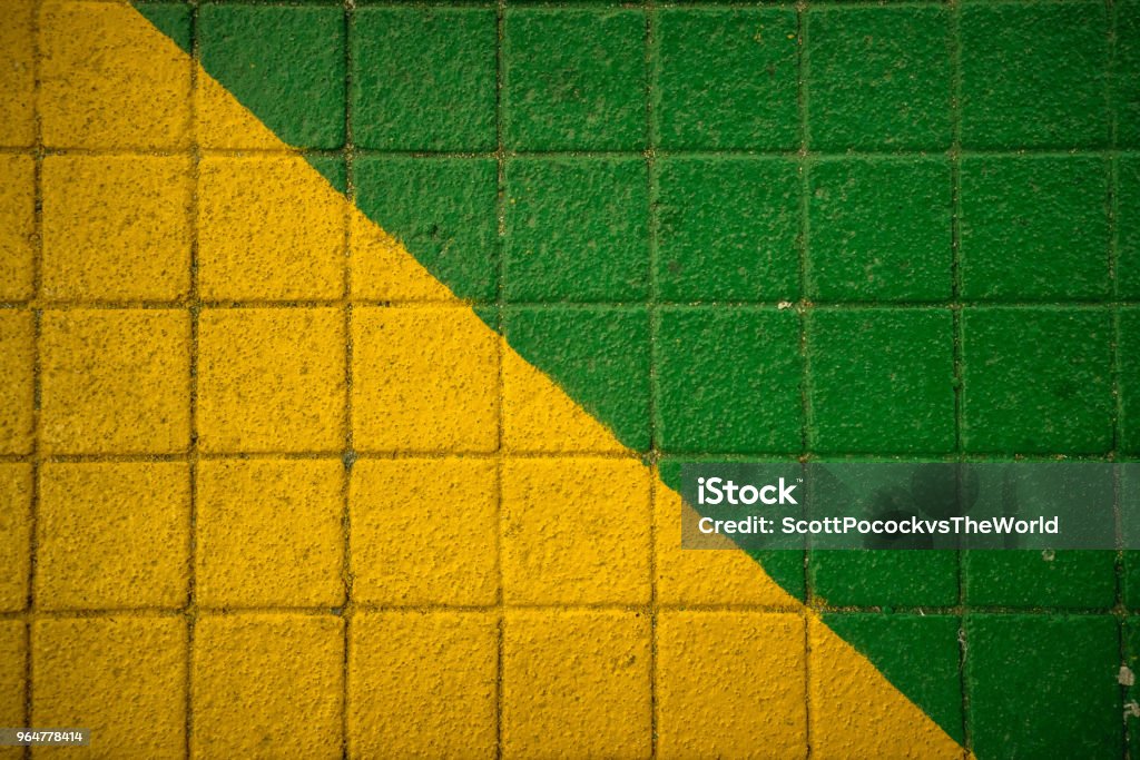 Green Yellow Sidewalk Vibrate colours path the streets, mimicking the famous Brazilian colours Brazil Stock Photo