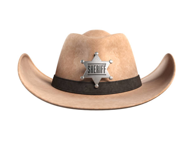 sheriff hat isolated on white background 3d rendering - cowboy hat imagens e fotografias de stock