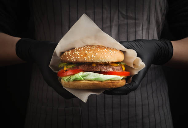 street fast food festival, hamburger with bbq grilled steak - food elegance cutlet restaurant imagens e fotografias de stock