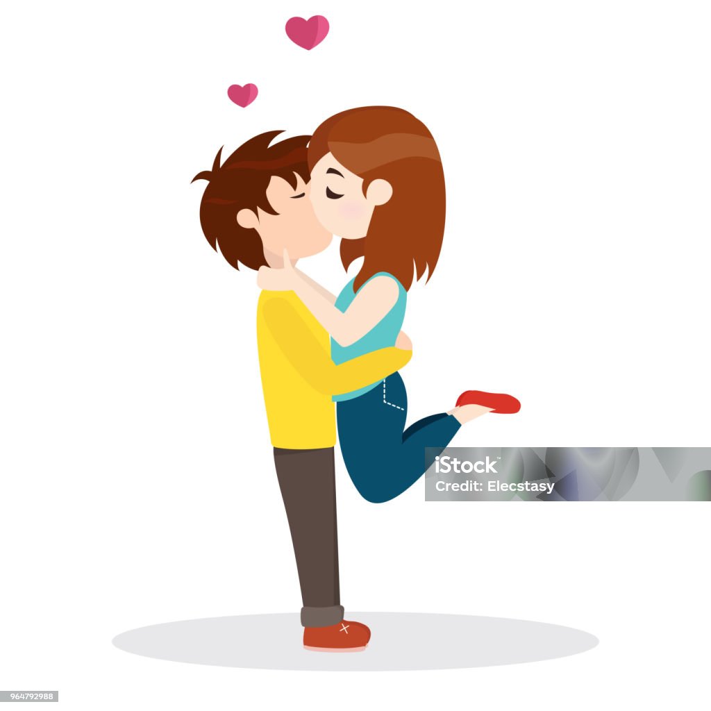 Cute Couple Hugging And Kissing Stock Illustration - Download ...
