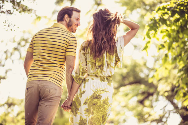istock Have fun in nature. Couple in love. 964797964