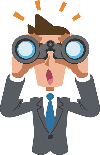 Looking Inot A Businessman Looking Into Binoculars And Noticing Something Stock ...