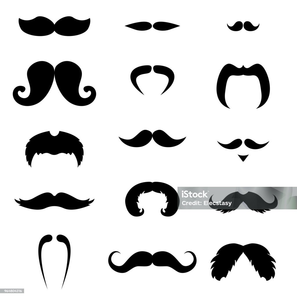 Big set of black mustaches Big set of black mustaches. Face hair silhouettes Mustache stock vector