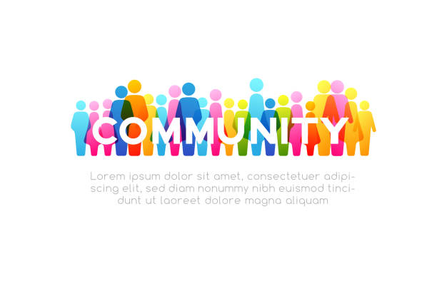 ilustrações de stock, clip art, desenhos animados e ícones de social concept. vector horizontal decoration element from colorful people icons - connecting people