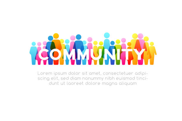 социальная концепция. векторный горизонтальный элемент украшения из красочных иконок людей - community stock illustrations
