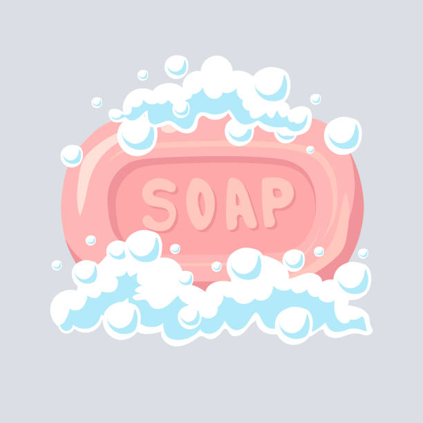 illustrazioni stock, clip art, cartoni animati e icone di tendenza di icona piatta del sapone, bolle di sapone, illustrazione vettoriale. - sapone