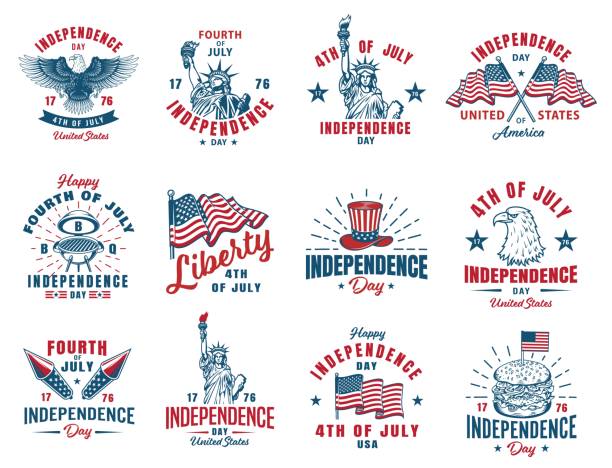 Set of 4th july vintage emblem. Vector illustration.