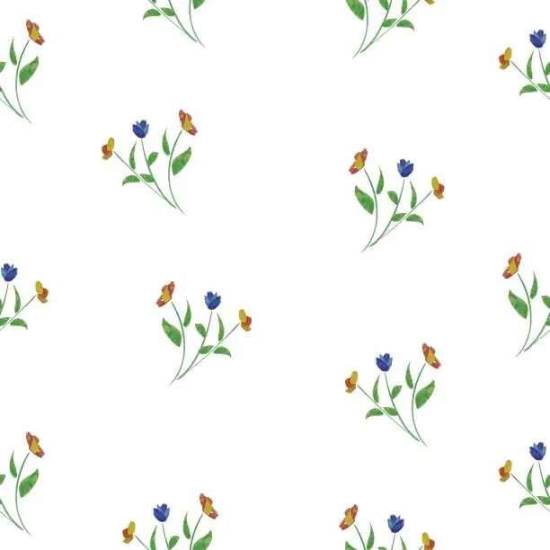 Vector illustration of watercolor flowers,  seamless floral pattern