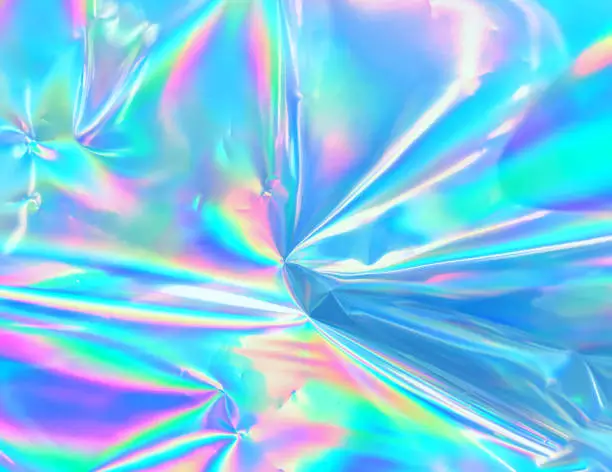 Holographic iridescent metallic wrinkled foil.