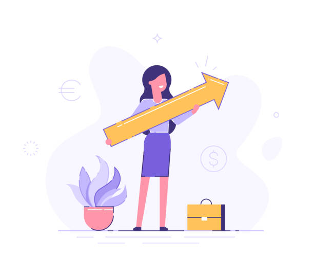 Business Woman Holding Arrow Pointing Right Up Indicating Success Flat  Vector Illustration Stock Illustration - Download Image Now - iStock