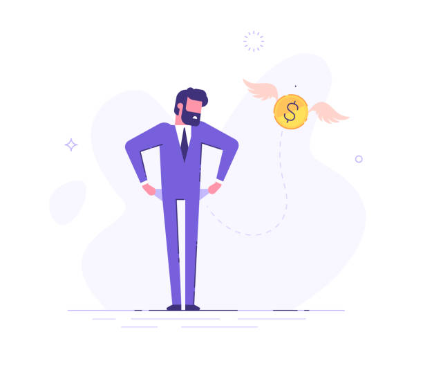 Frustrated businessman is turning out his empty pockets. Financial troubles. Flat modern illustration. Frustrated businessman is turning out his empty pockets. Financial troubles. Flat modern illustration. empty pockets stock illustrations