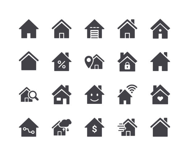 kumpulan ikon glyph rumah pintar minimal - gedung ilustrasi stok