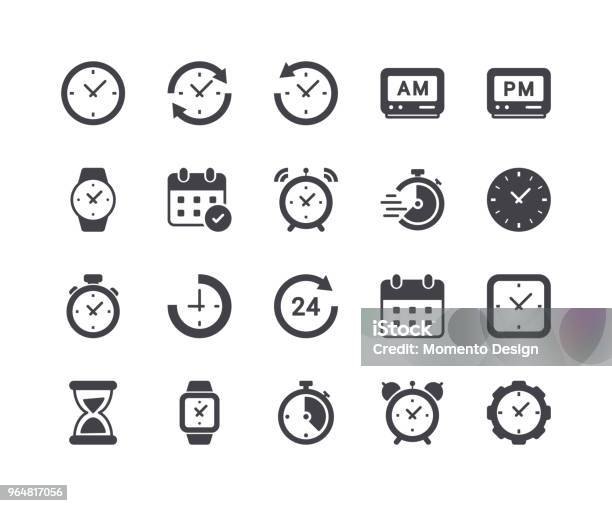 Minimalen Satz Von Zeit Und Uhr Glyphe Icons Stock Vektor Art und mehr Bilder von Icon - Icon, Uhr, Zeit