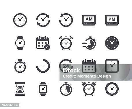 istock Minimal Set of Time and Clock Glyph Icons 964817056