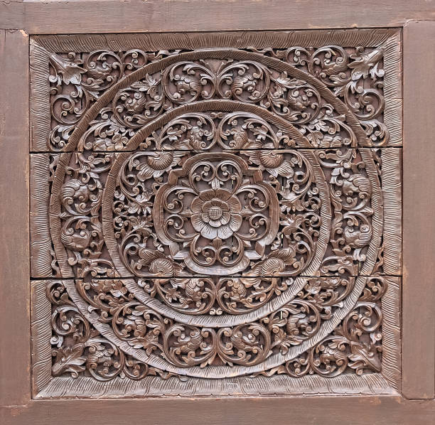istock Wood Carving in Flower and Vine Plant Pattern 964821638