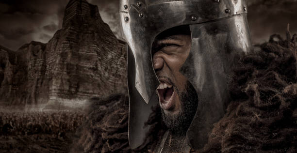 helmet rusty shield halberd two spears and metal signboard on grunge background